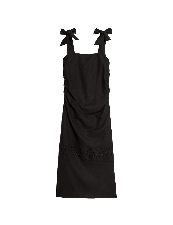 Linen Rich Broderie Midi Shift Dress