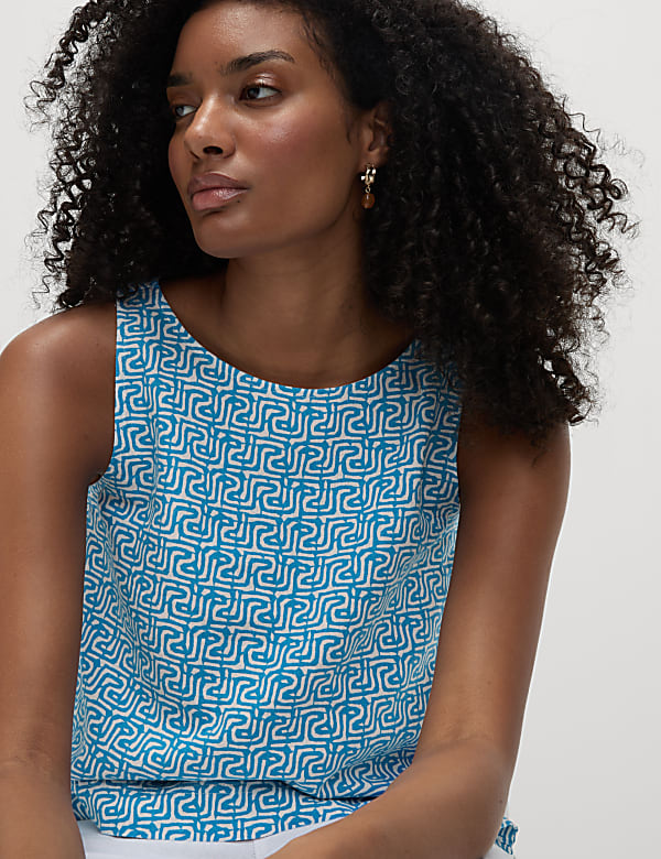 Linen Blend Geometric Vest Top - CH