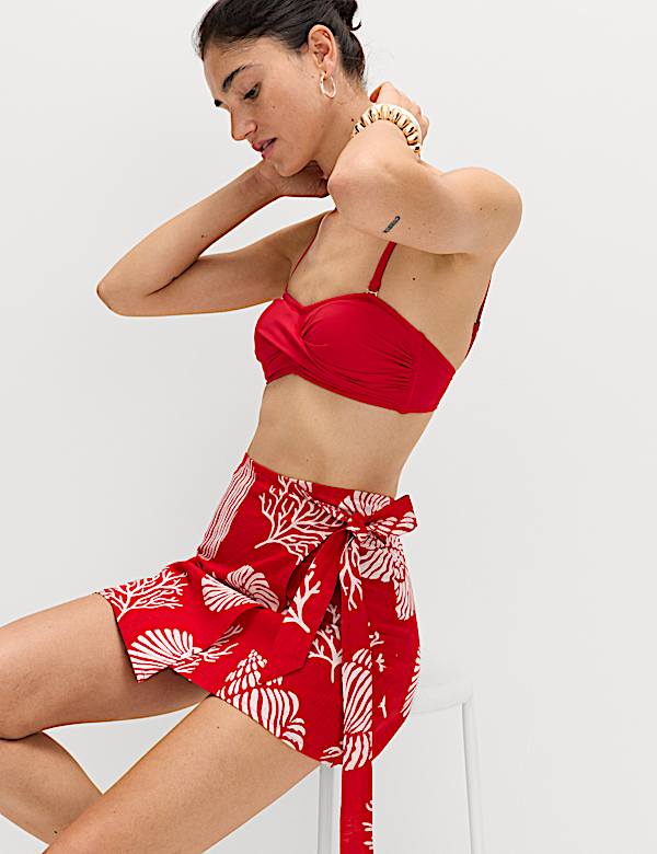 Gemusterter Wickel-Mini-Strandrock aus reiner Baumwolle - AT