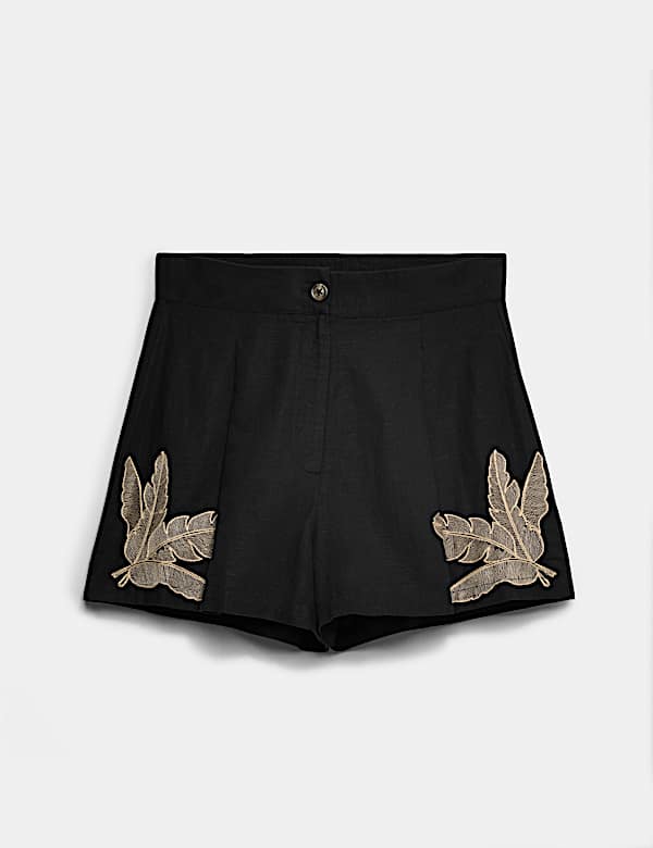 Short de plage en coton brod&eacute; palmier - BE