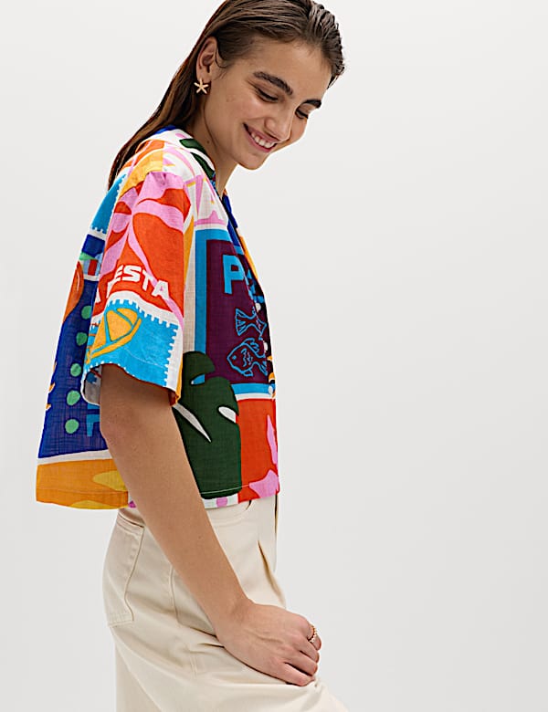 Pure Cotton Printed Short Sleeve Beach Shirt - EE