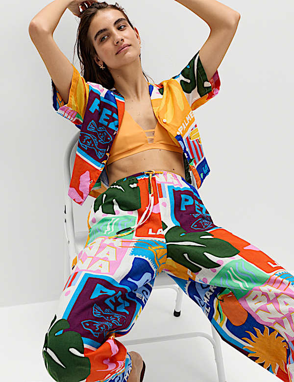 Pure Cotton Printed Beach Trousers - HU