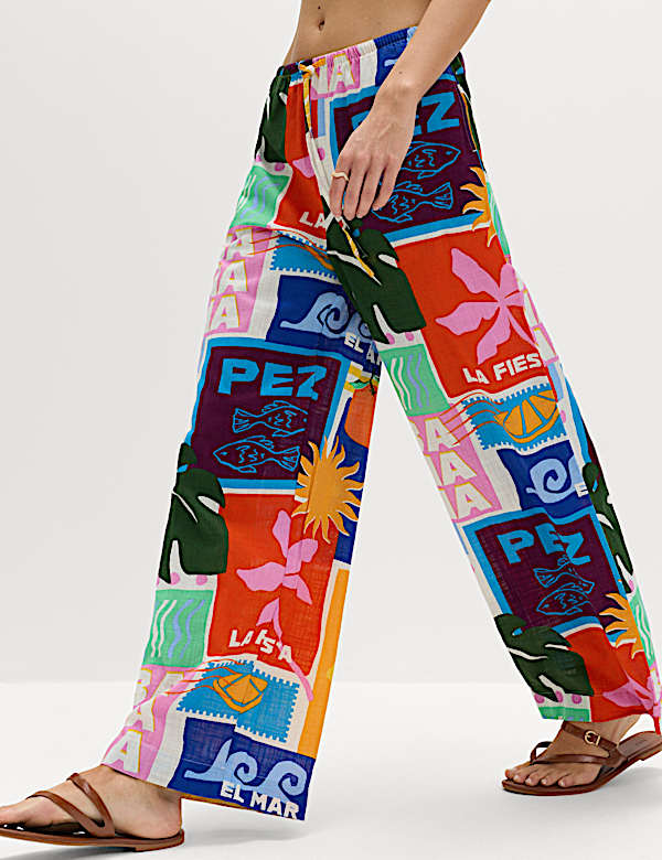 Pure Cotton Printed Beach Trousers - HU