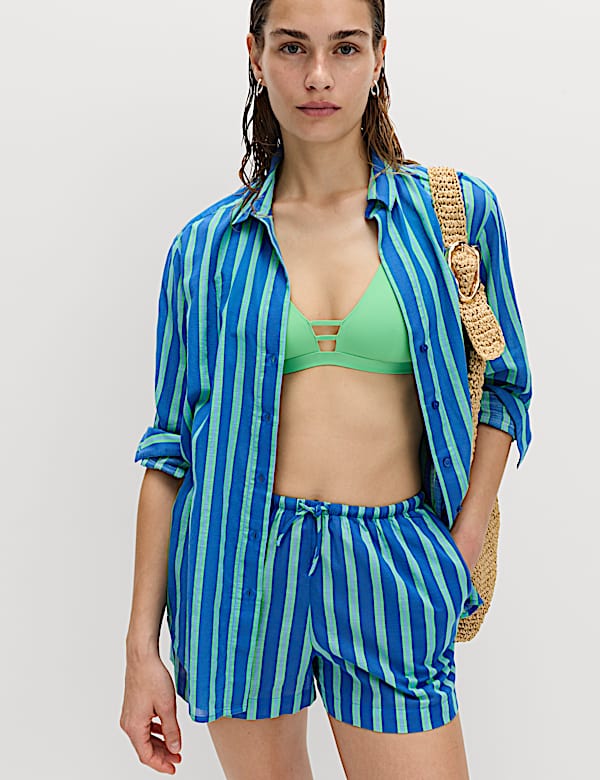 Pure Cotton Striped Long Sleeve Beach Shirt