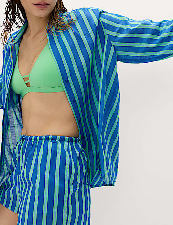 Pure Cotton Striped Long Sleeve Beach Shirt
