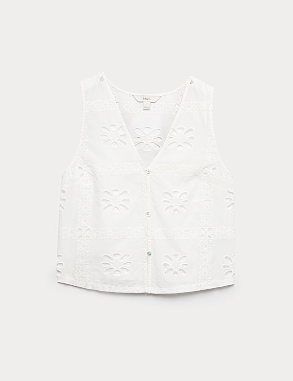 Pure Cotton Cutwork Sleeveless Beach Top - LU