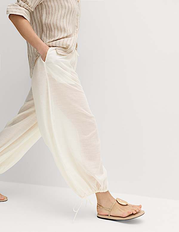 Pantalon de plage 100 % coton &agrave; ourlet bouffant - CA