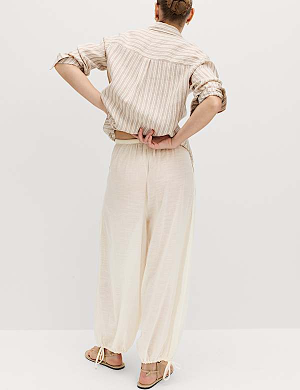 Pantalon de plage 100 % coton &agrave; ourlet bouffant - CA