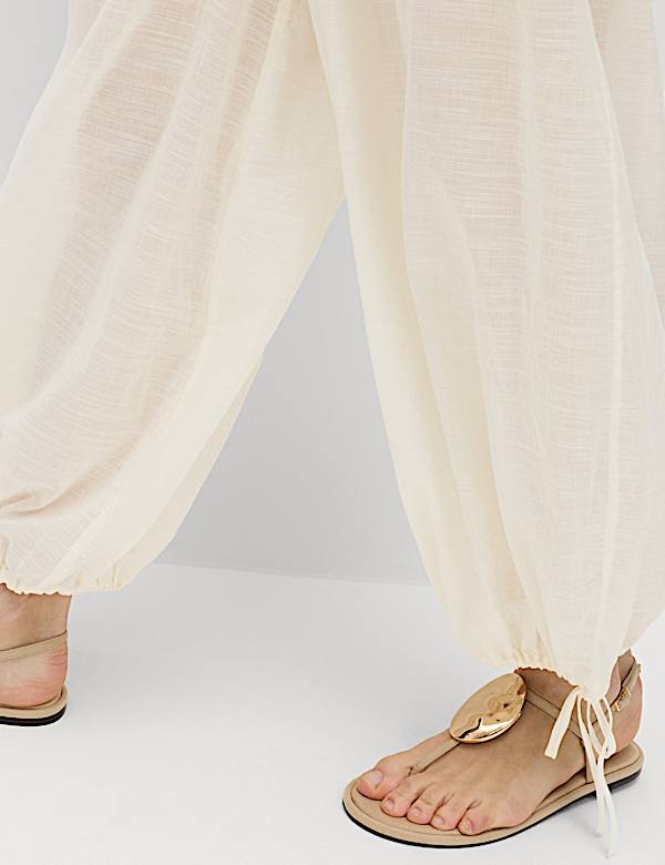 Pantalon de plage 100 % coton &agrave; ourlet bouffant - CA