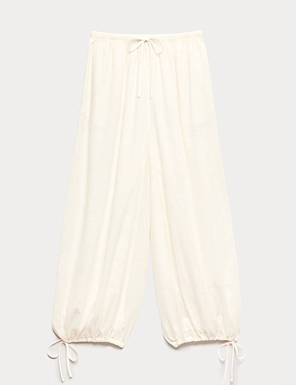 Pantalon de plage 100 % coton &agrave; ourlet bouffant - CA