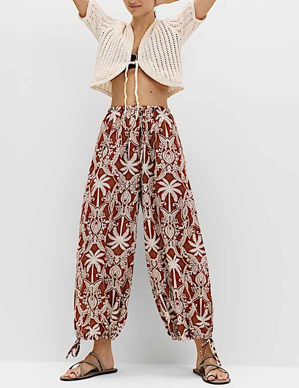 Pantalon de plage imprim&eacute; 100 % coton &agrave; ourlet bouffant - CH