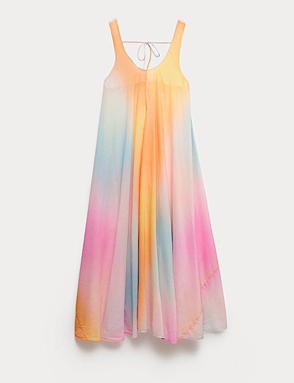 Volumin&ouml;ses Maxi-Kleid aus reiner Baumwolle mit U-Ausschnitt - AT
