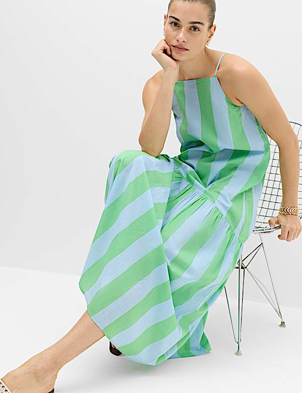 Pure Cotton Strappy Square Neck Beach Dress