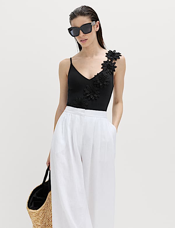 Floral Detail Padded Plunge Swimsuit - KG