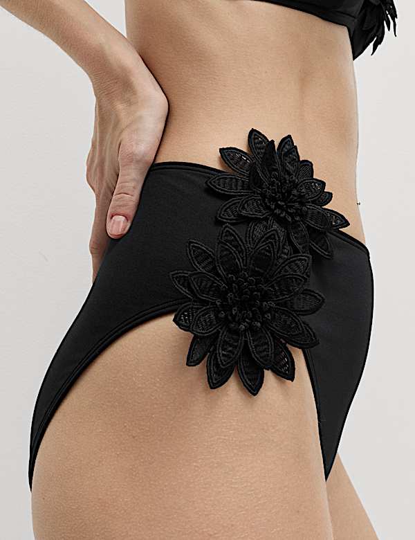 Floral Detail High Waisted Bikini Bottoms - BN