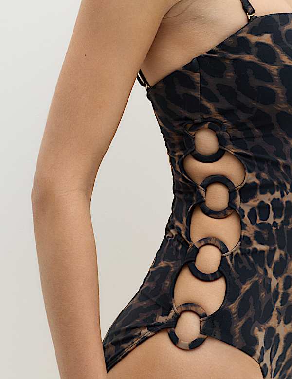 Animal Print Side Detail Bandeau Swimsuit - BG