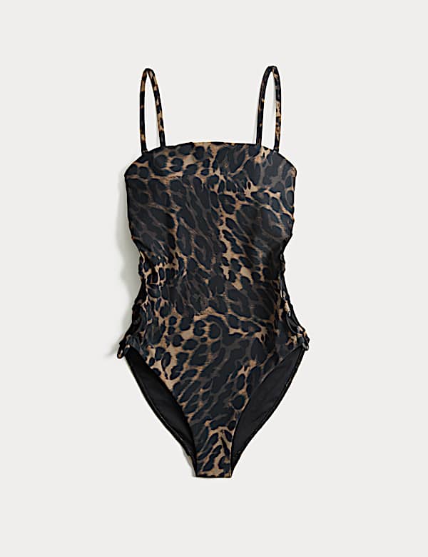 Animal Print Side Detail Bandeau Swimsuit - BG