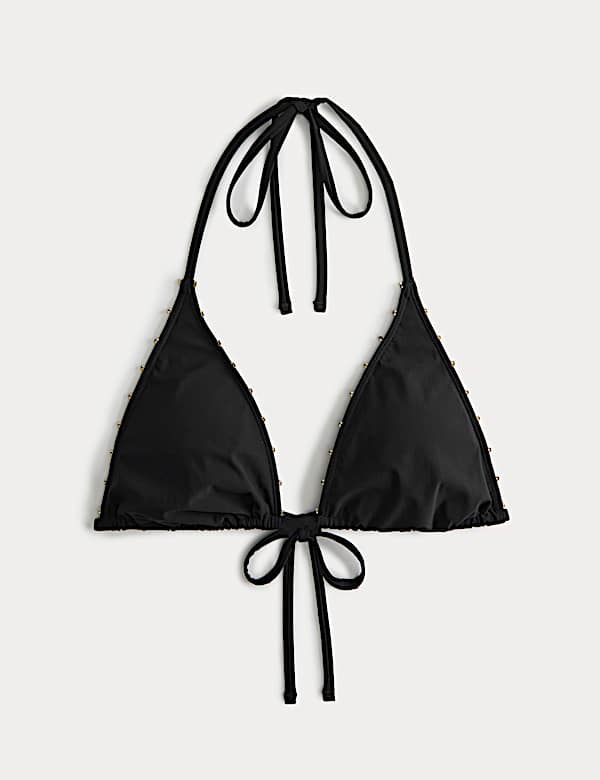 Haut de bikini triangle &agrave; bordures en perles - LU