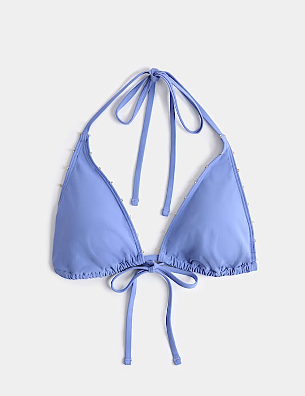Haut de bikini triangle &agrave; bordures en perles - FR