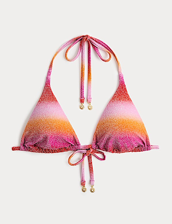 Neckholder-Bikinioberteil mit Glitzerdetail, Triangelform mit Ombr&eacute;-Muster - DE