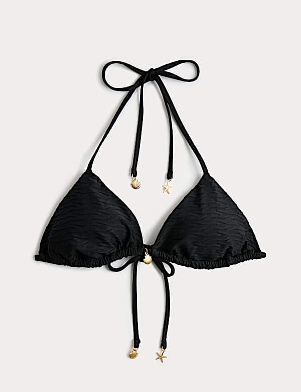 Trim Detail Textured Triangle Bikini Top - BG