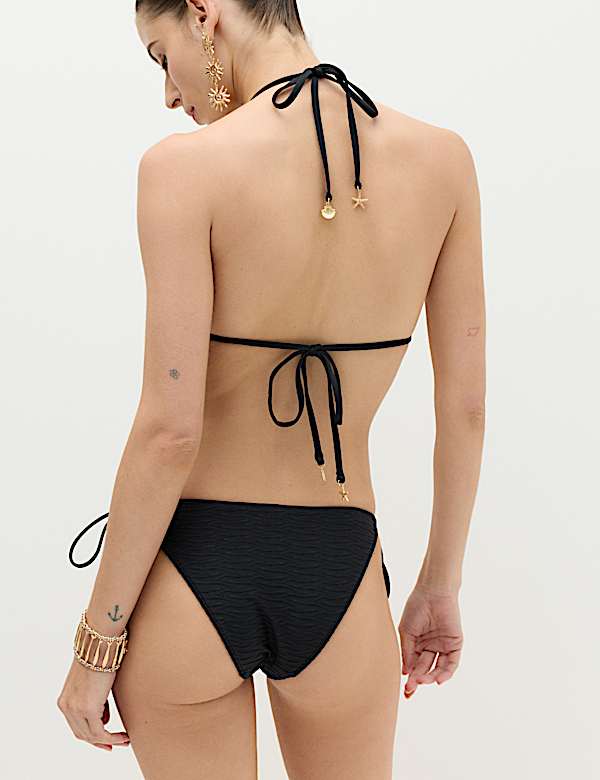 Textured Tie Side Trim Detail High Leg Bikini Bottoms - BG