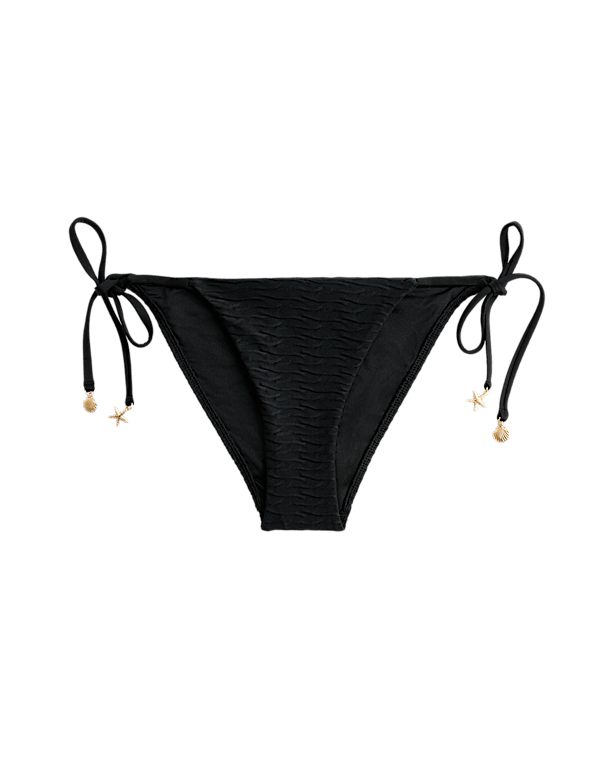 Textured Tie Side Trim Detail High Leg Bikini Bottoms