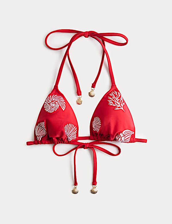 Embroidered Padded Triangle Bikini Top - AL