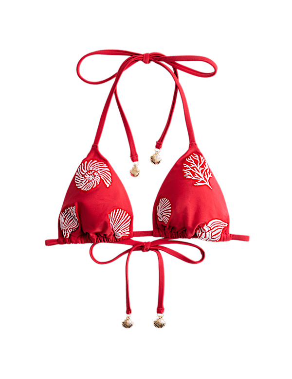 Embroidered Padded Triangle Bikini Top