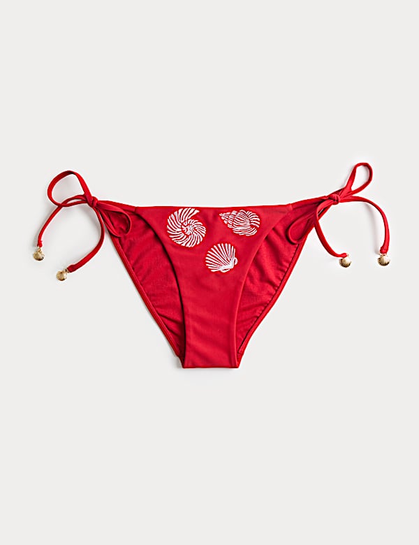 Embroidered Tie Side Bikini Bottoms - JE