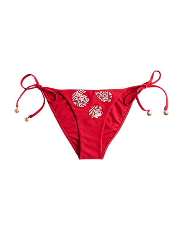 Embroidered Tie Side Bikini Bottoms