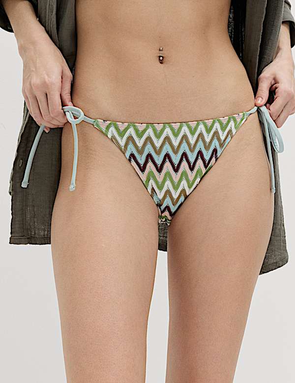 Textured Tie Side Bikini Bottoms - BG