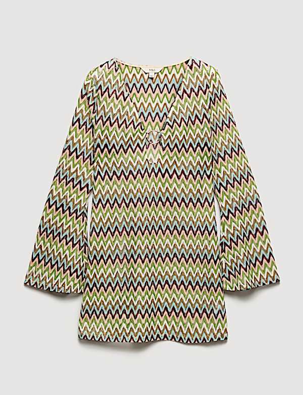 Robe de plage coupe courte &agrave; col en V et motif textur&eacute; - BE