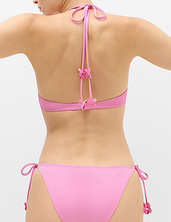 Floral Trim Tie Side Bikini Bottoms - GR