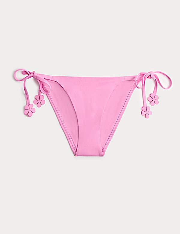 Floral Trim Tie Side Bikini Bottoms - GR