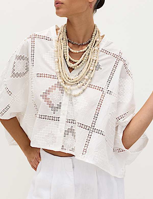 Top caftan 100 % coton &agrave; broderie - LU