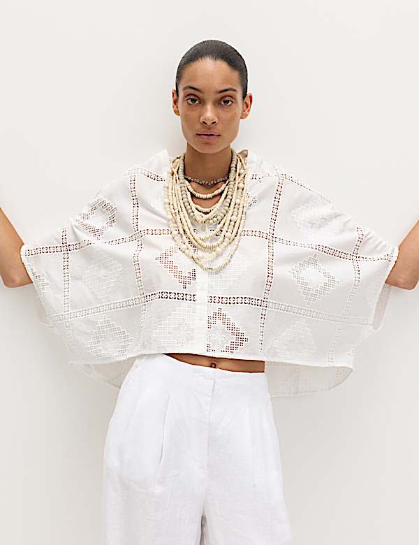 Pure Cotton Broderie Kaftan Top - EE