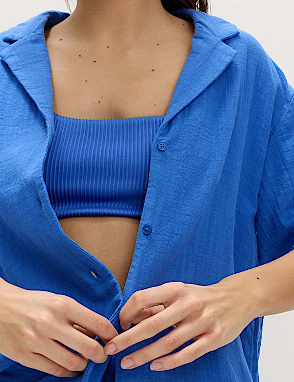 Pure Cotton Double Cloth Short Sleeve Beach Shirt - ID