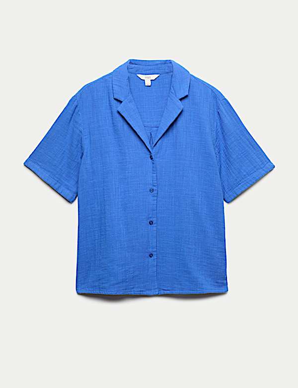 Pure Cotton Double Cloth Short Sleeve Beach Shirt - ID