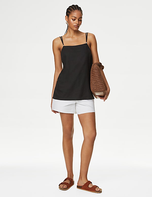 Linen Rich Beaded Longline Cami Top - IL