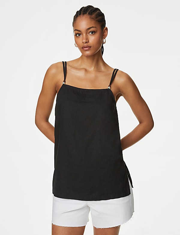 Linen Rich Beaded Longline Cami Top - IL