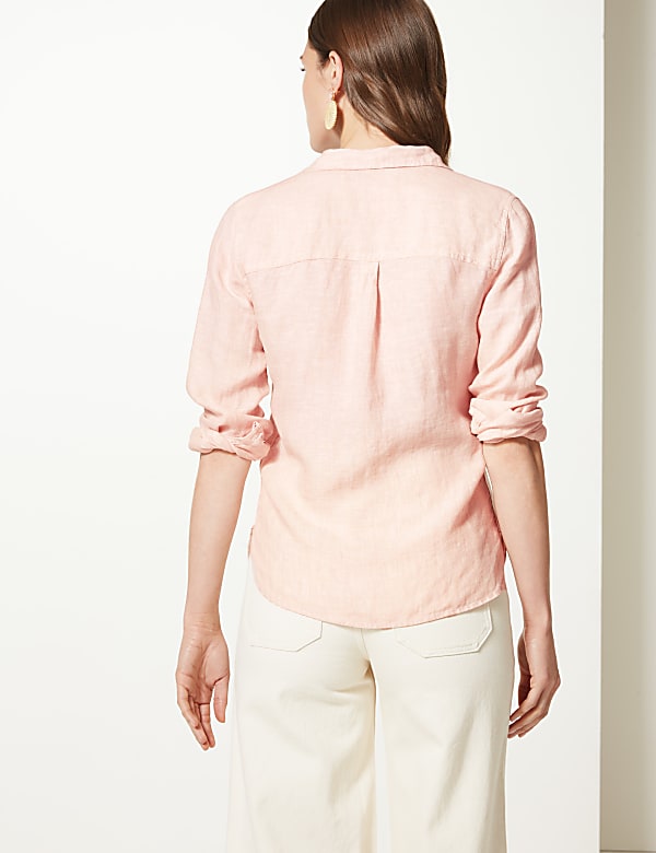 Pure Linen Plain Spread Collar Shirt