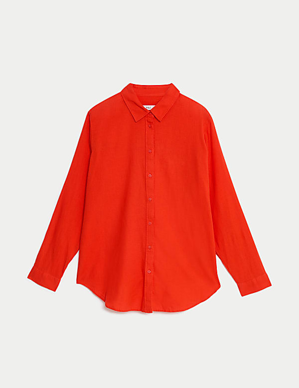 Linen Blend Collared Relaxed Shirt - DE