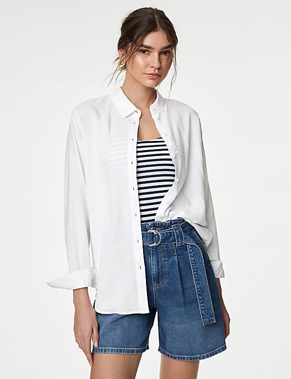 Linen Blend Collared Relaxed Shirt