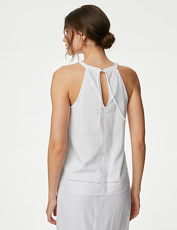 Linen Rich Halter Neck Embroidered Top