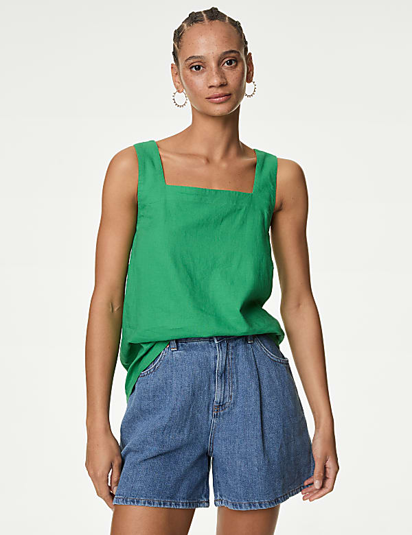 Linen Rich Square Neck Tank Top