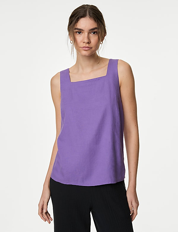 Linen Rich Square Neck Tank Top