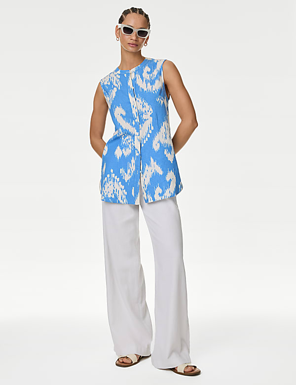 Linen Rich Printed Button Through Shirt - US