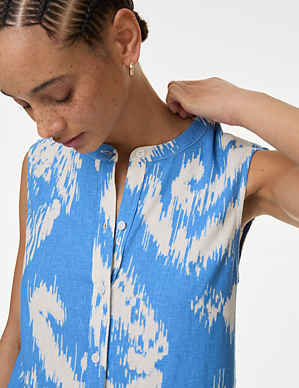 Linen Rich Printed Button Through Shirt
