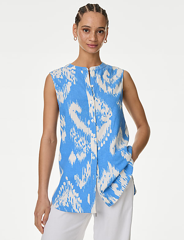 Linen Rich Printed Button Through Shirt